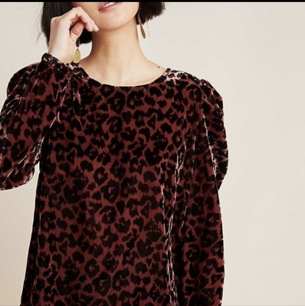 ANTHROPOLOGIE Dolan Copper Animal Print Velvet Puff Sleeve Top S